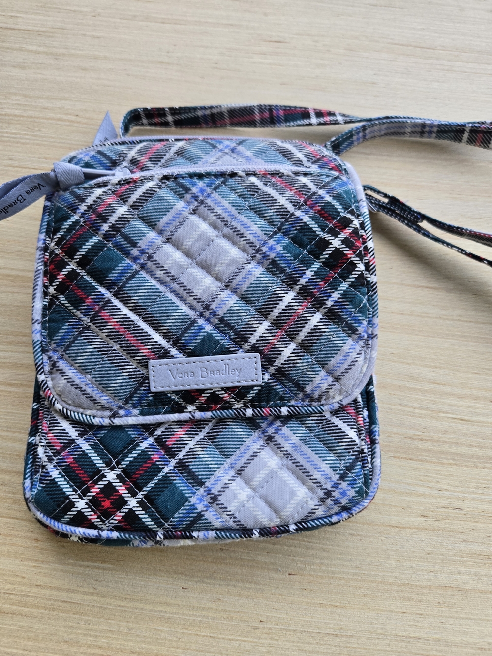 Vera Bradley Quilted Plaid Crossbody Bag in Teal/Black